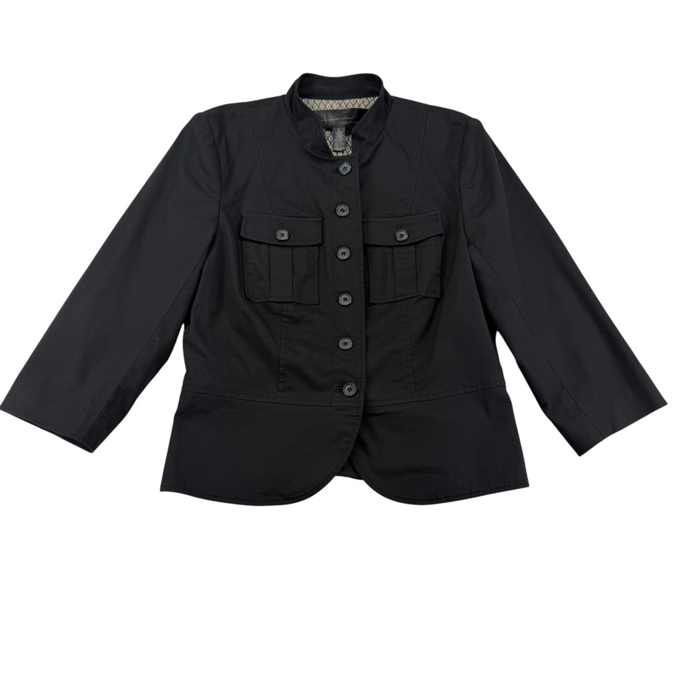 Apostrophe Black Y2K Peplum Utility Military Jacket Long Sleeve Womens 6 2000's